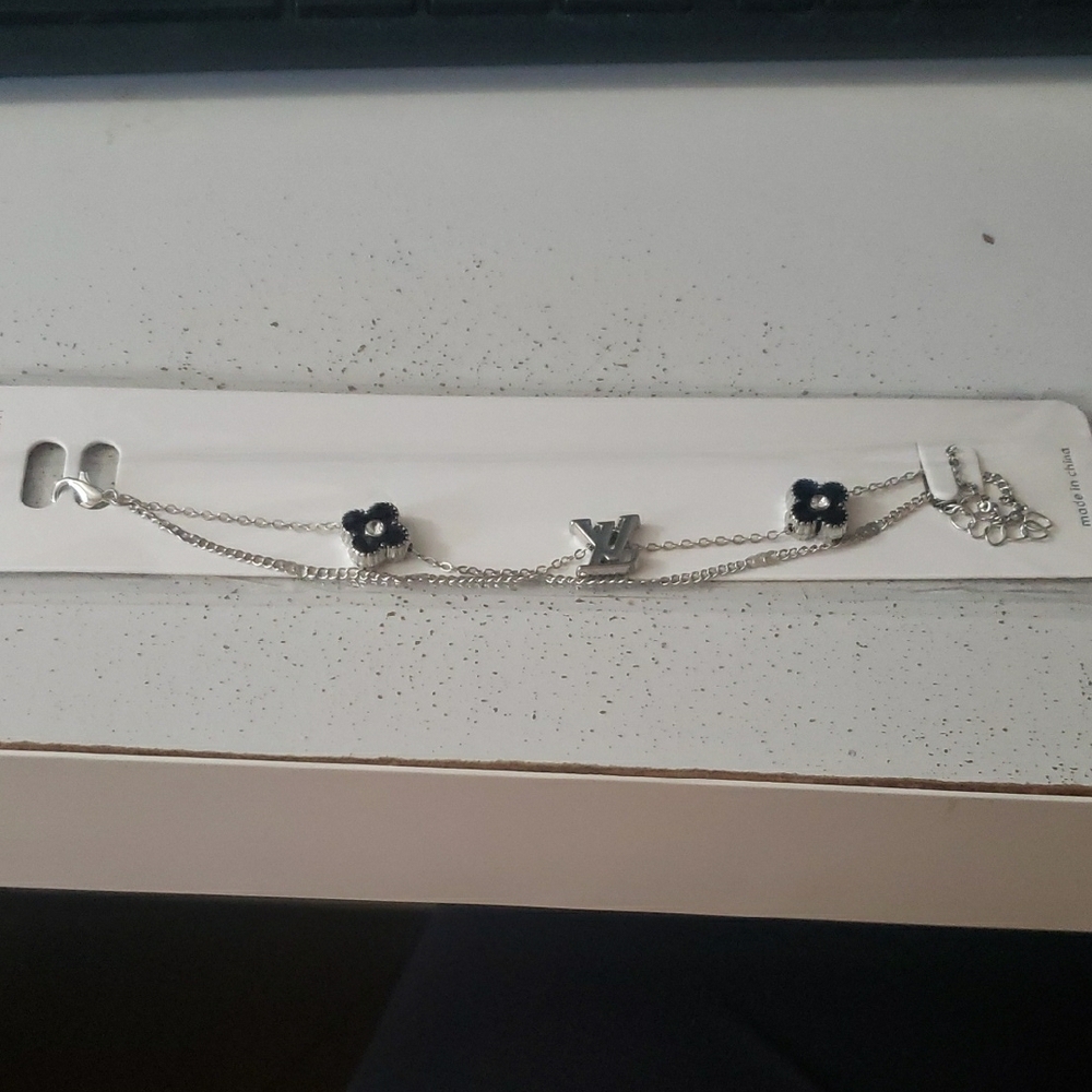 Silver and Black Flower Bracelet